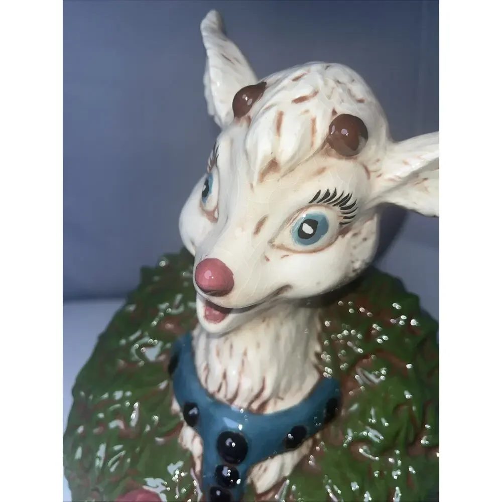 Vintage Ceramic Reindeer Deer Wreath 1950’s Christmas Decoration